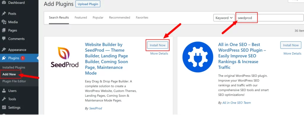 Install seedProd Page Builder in WordPress